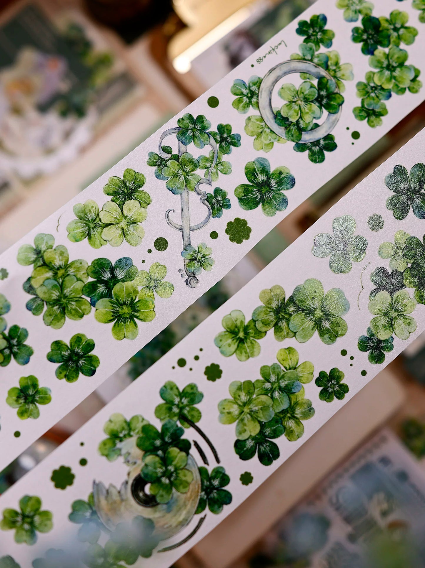 XiaoBaiJia【four-leaf clover】Orginal Design Kiss-cut Washi/Pet Floral Tape Light Retro Landscaping Stickers