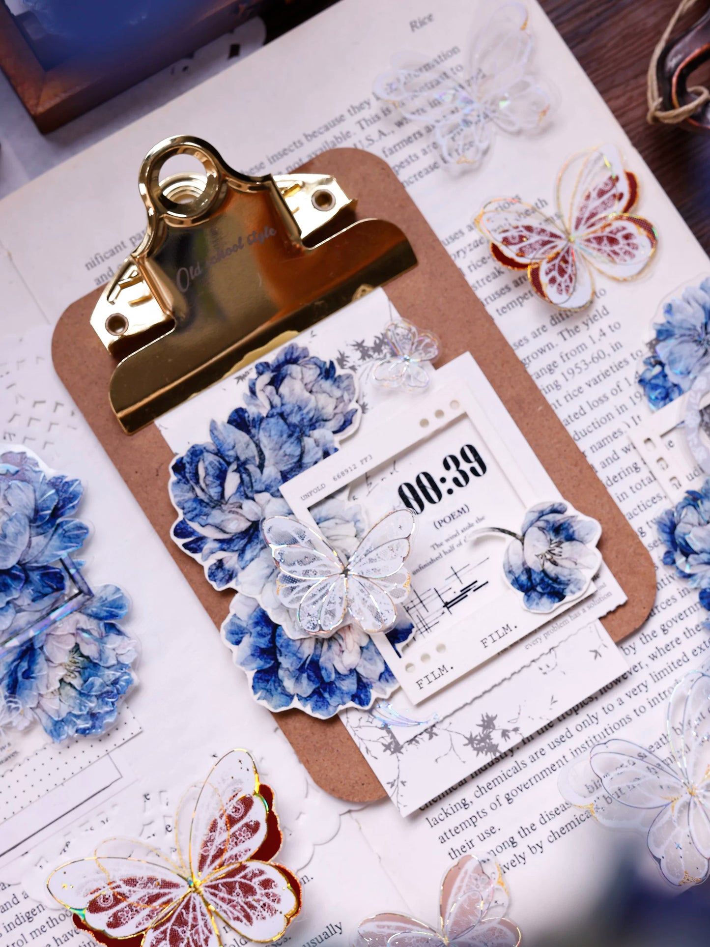 XiaoBaiJia Salt Series【Blue Mirror】Orginal Design Kiss-cut Washi/Pet Floral Tape Light Retro Landscaping Stickers