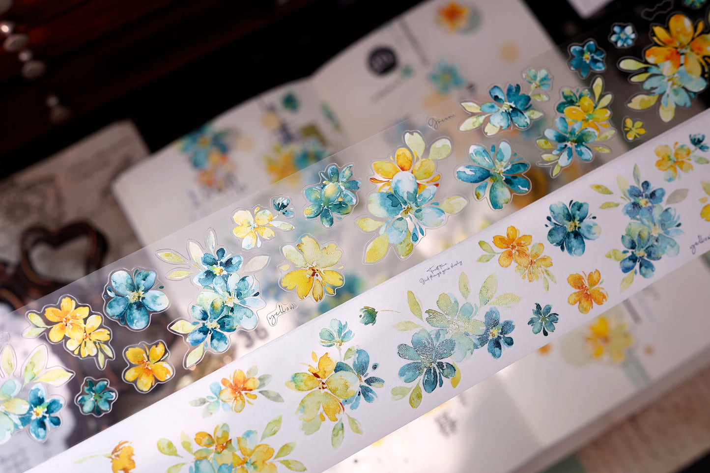 XiaoBaiJia【Picking Up Blue】Pre-cut Floral Orginal Design Washi Pet Tape Light Retro Stickers