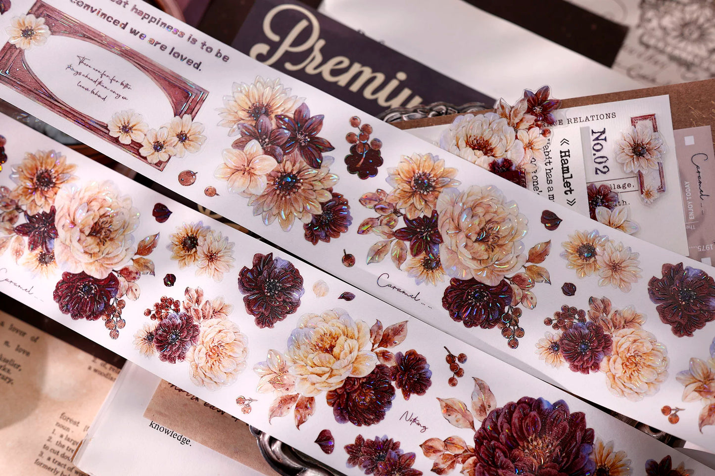 XiaoBaiJia【Peony Shadow Flower Description】Pre-cut Floral Orginal Design Washi Pet Tape Light Retro Stickers