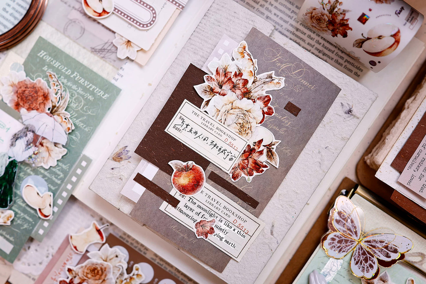 XiaoBaiJia【Sweet Dream Blossoms】Orginal Design Kiss-cut Washi/Pet Floral Tape Light Retro Landscaping Stickers