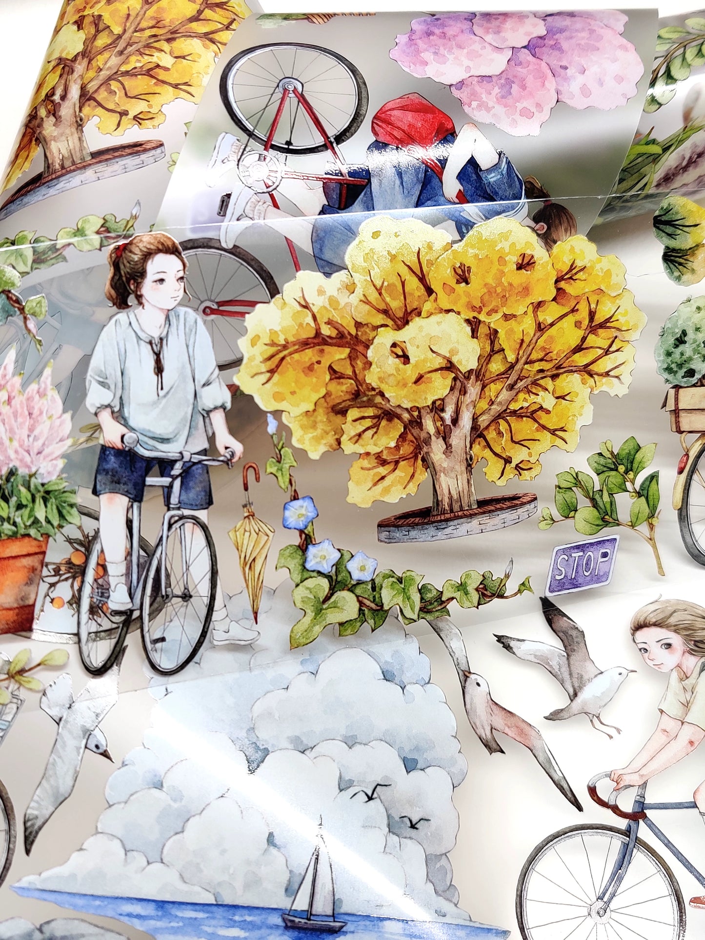 Xiangxiang Vol3 【Cycling Time】Light Retro Character Scenery Orginal Design Washi Pet Tape Landscaping Stickers