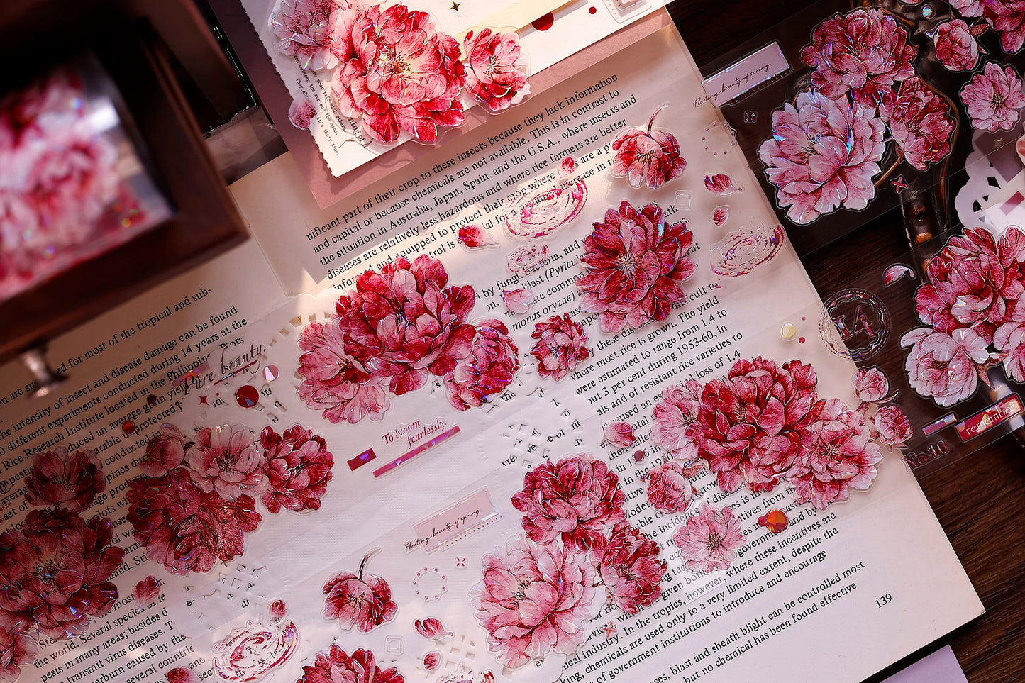 XiaoBaiJia Salt Series【Peony】Orginal Design Kiss-cut Washi/Pet Floral Tape Light Retro Landscaping Stickers