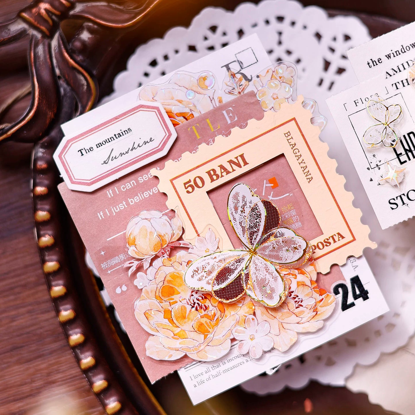 XiaoBaiJia Salt Series【Orange Light Orange Blossom】Orginal Design Kiss-cut Washi/Pet Floral Tape Light Retro Landscaping Stickers