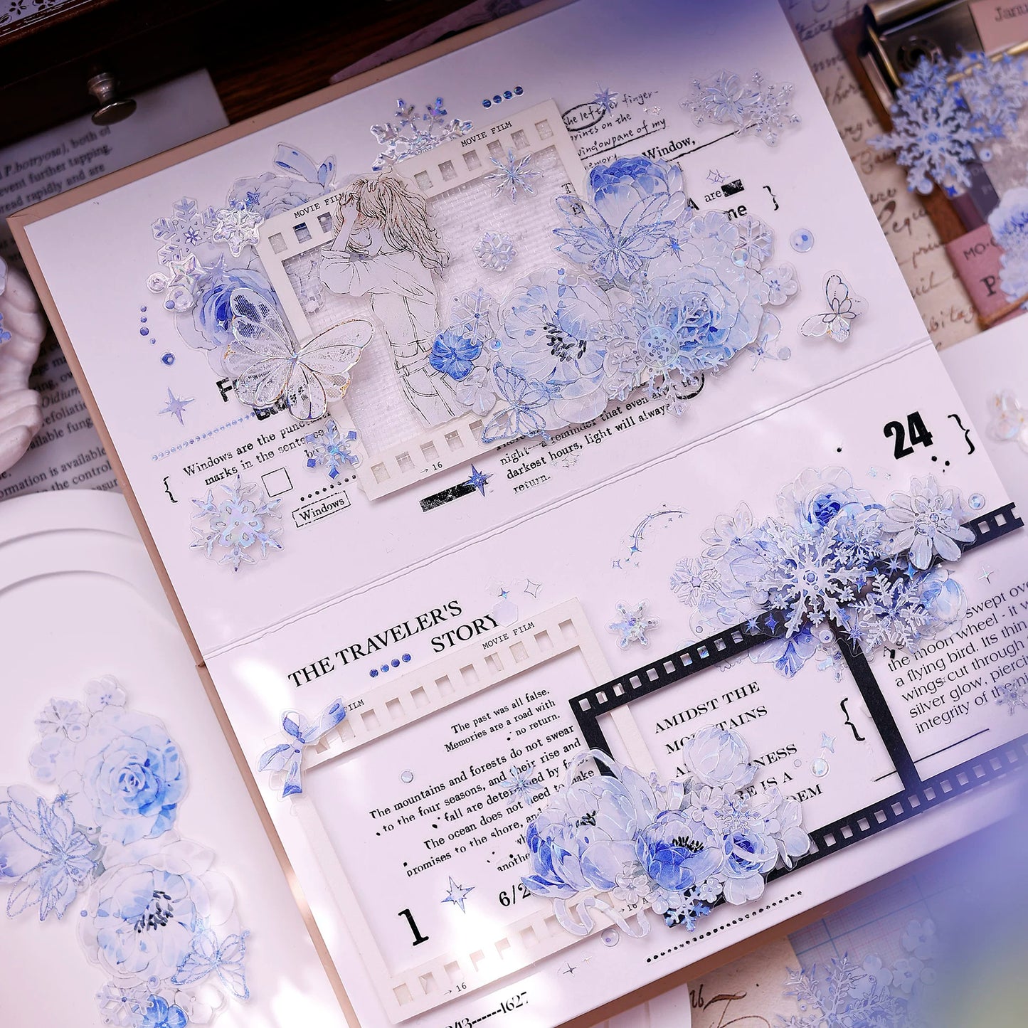 XiaoBaiJia Salt Series【Yingxue Blue】Orginal Design Kiss-cut Washi/Pet Tape Light Retro Fresh Snowflakes Stickers