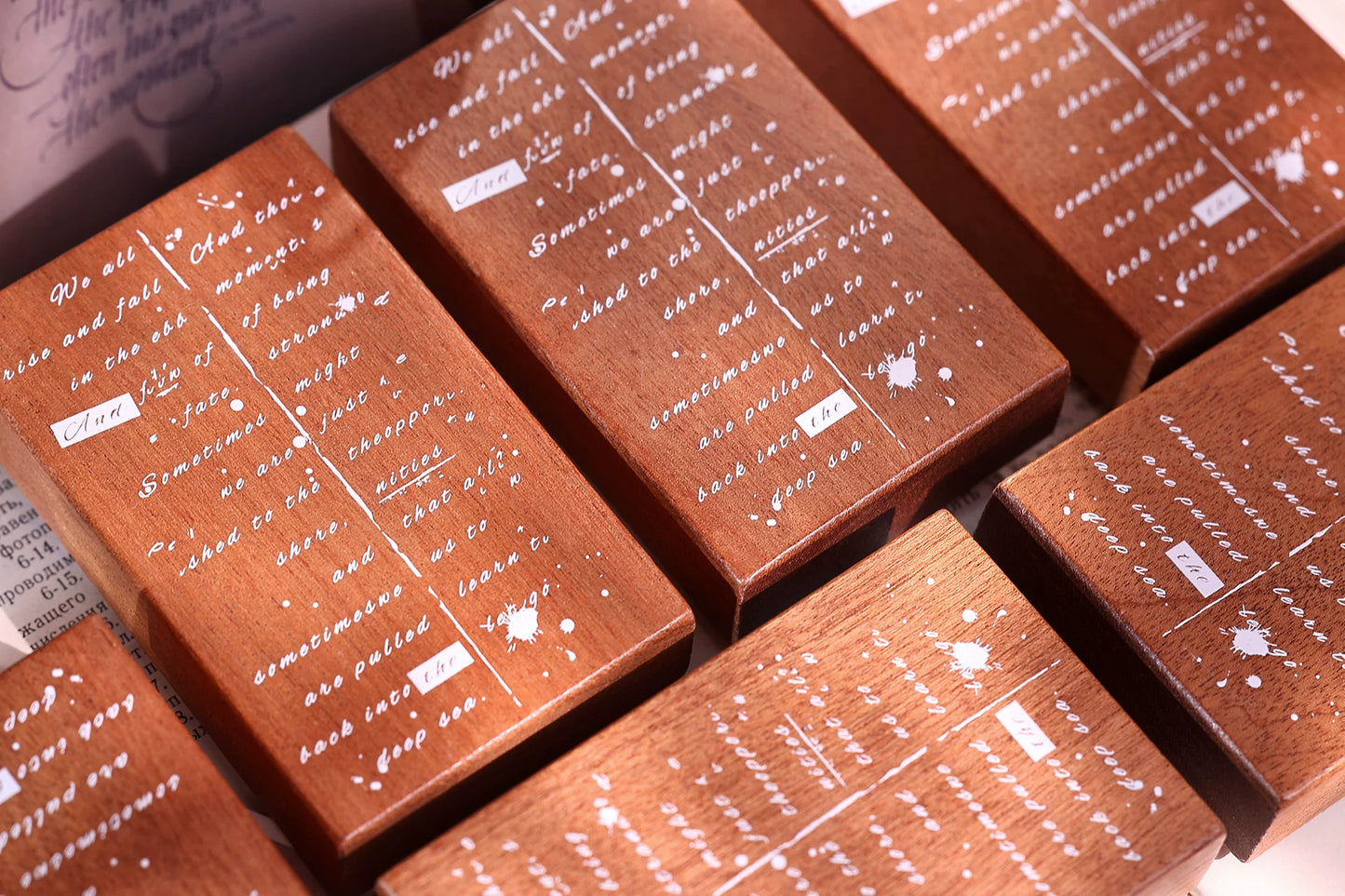 XiaoBaiJia【Basic Text Backgroud Stamp】Imported Shabili Red Rubber and Maple Wood Stamp