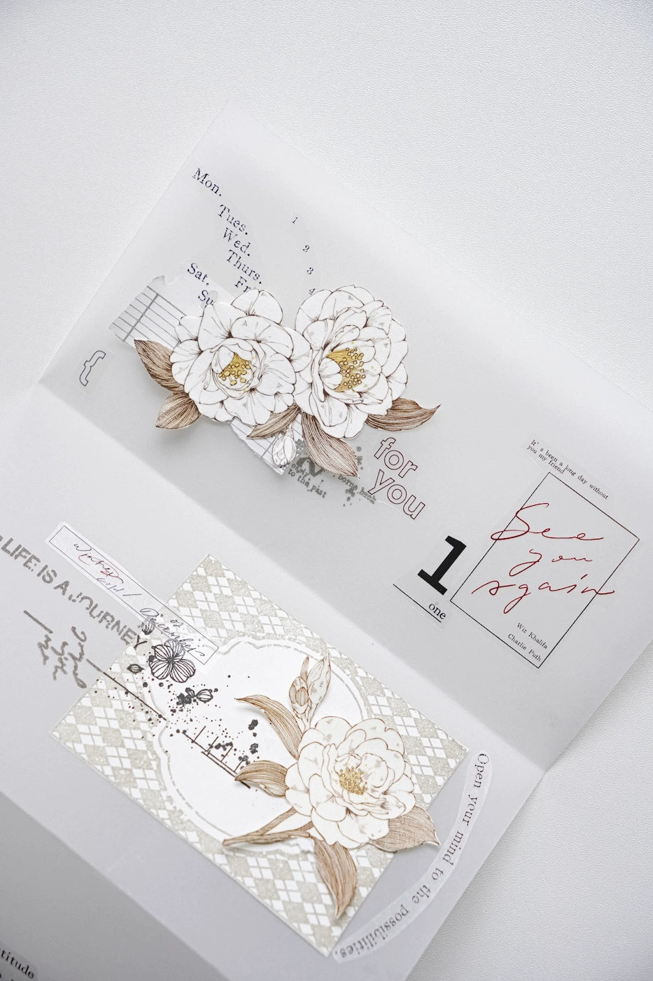 YuanZi Vol7【Sepia Letters】Orginal Design Washi/Pet English Text Tape Light Retro Stickers,for Scrapbook Supplies,Scrapbook Tape Stickers,Junk Journal Supplies