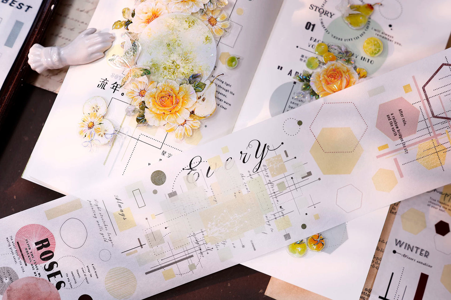 XiaoBaiJia【Geometric Set】Pre-cut Text Line Base Orginal Design Washi Pet Tape Light Retro Stickers