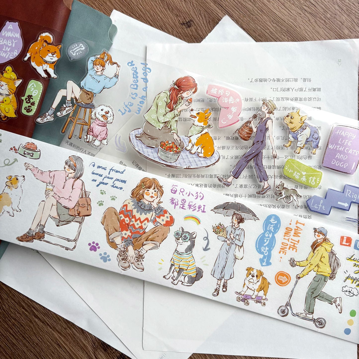 ZiYuanSu【Cute Pet Time】Cat and Dog Scene Pre-cut Washi/PET Tape