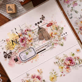 XiaoBaiJia 【Numerous Flowers】Orginal Design Washi/Pet Tape Light Retro Landscaping Stickers,for Scrapbook Supplies,Scrapbook Tape Stickers,Junk Journal Supplies