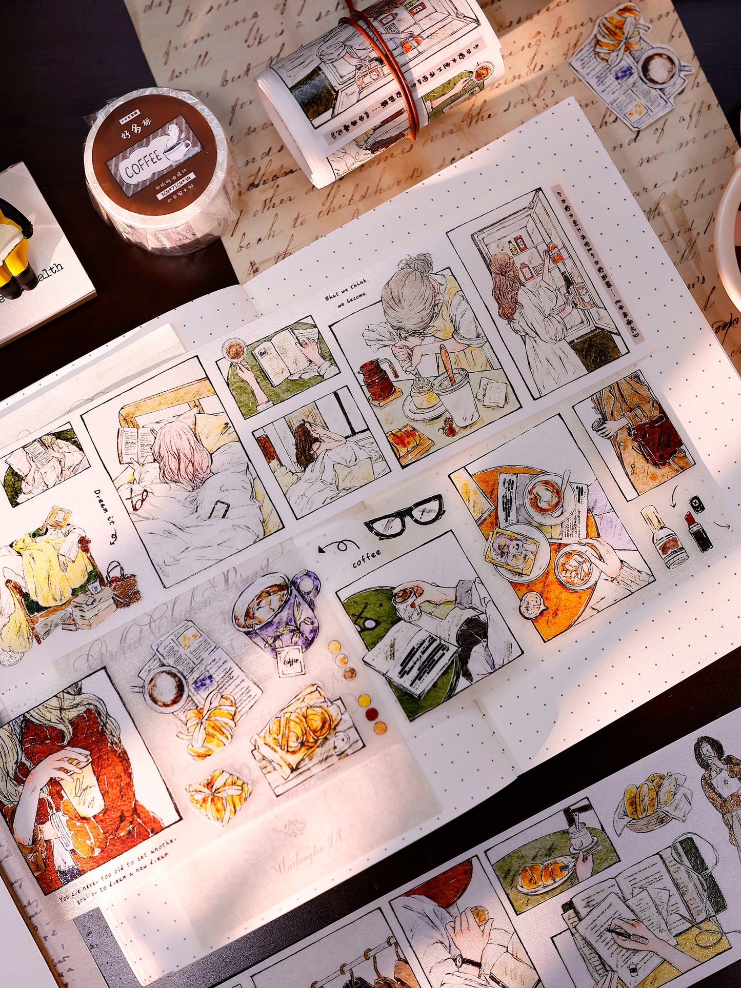 XiaoBaiJia Salt Series【Fengge Manji】Pre-cut Orginal Design Comic-style Daily Life Washi/Pet Tape Light Retro Stickers
