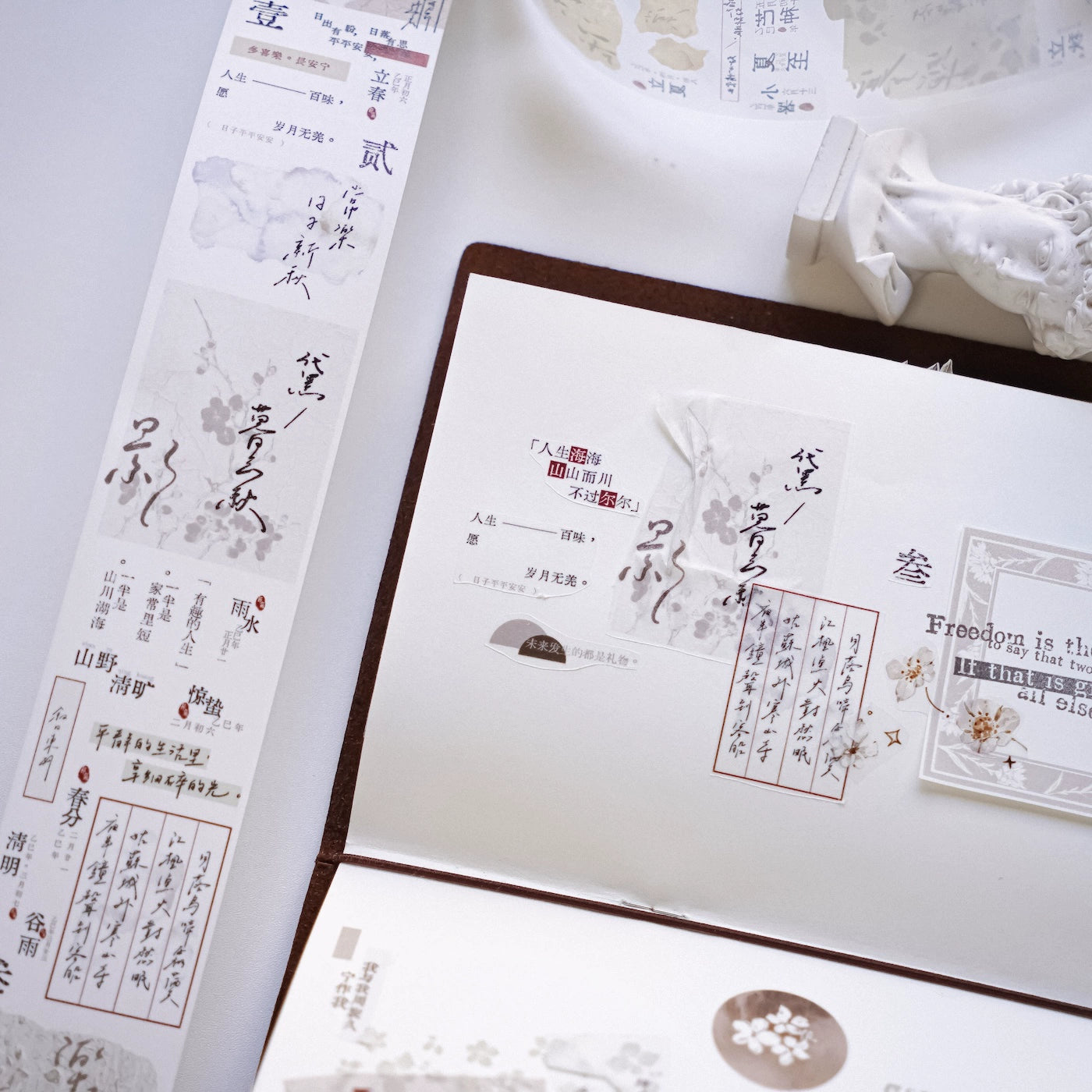 YuanZi Vol7【Murmuring Words】Orginal Design Washi/Pet Text Tape Light Retro Stickers,for Scrapbook Supplies,Scrapbook Tape Stickers,Junk Journal Supplies