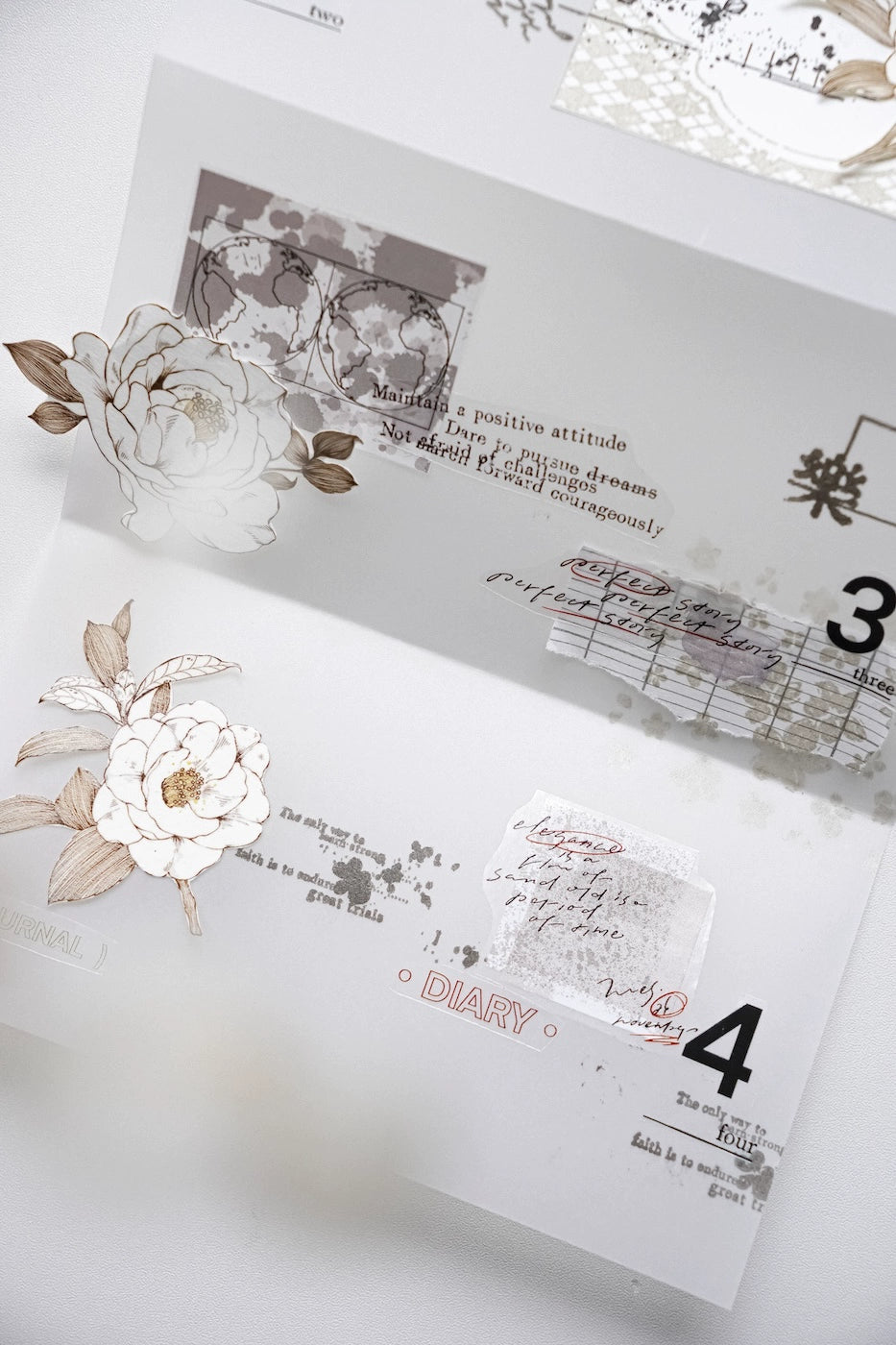 YuanZi Vol7【Sepia Letters】Orginal Design Washi/Pet English Text Tape Light Retro Stickers,for Scrapbook Supplies,Scrapbook Tape Stickers,Junk Journal Supplies