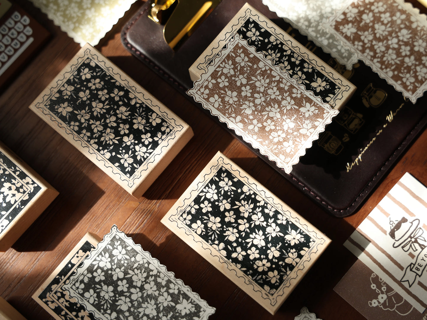 YiEr Vol16【Floral Notes Stamp】Imported Maple Red Rubber and Maple Wood Stamp