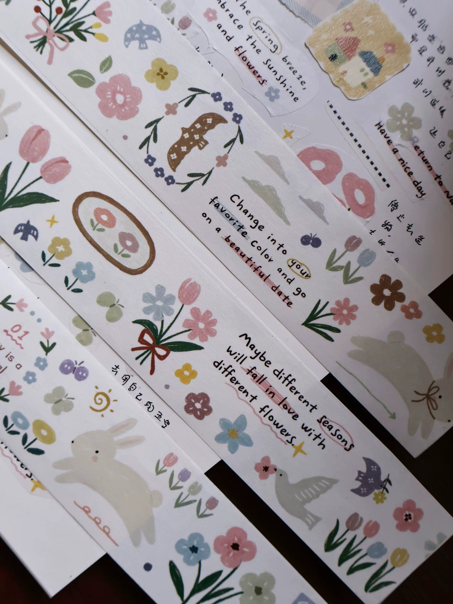 YiEr Minimalist Style Vol4【Rabbit Flower Story】Pre-cut Light Retro Orginal Design Washi Pet Tape Landscape Stickers
