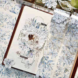 XiaoBaiJia【Six Out】Light Retro Orginal Design Cold Wind&Big Flowers Washi Pet Floral Tape Light Retro Landscaping Stickers