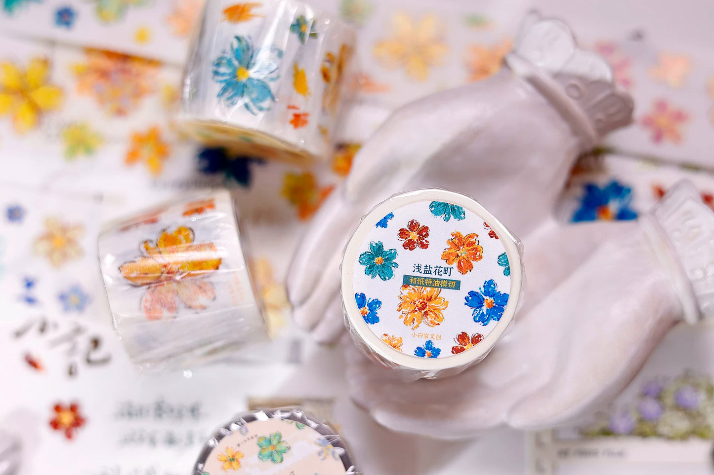 XiaoBaiJia Salt Series【Shallow Salt Flower Town】Pre-cut Orginal Design Flora Washi/Pet Tape Light Retro Stickers