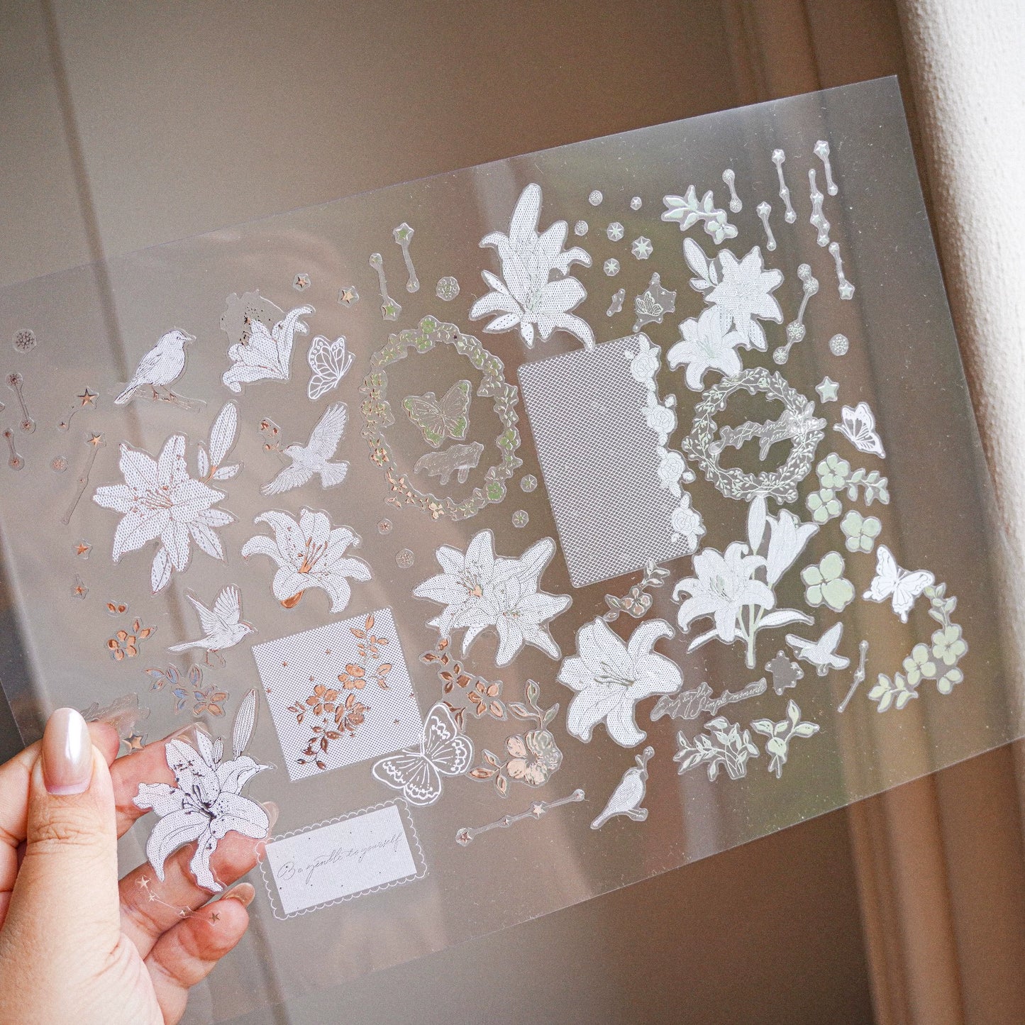 Yuanzi-Jennyuanzi【Licht Schatten】Vorgeschnittene Blumen Vogel Schmetterling Stern Kette Heißsilber Washi PET Tape