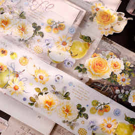 XiaoBaiJia【Green Grape Vine】Pre-cut Floral Orginal Design Washi Pet Tape Light Retro Stickers
