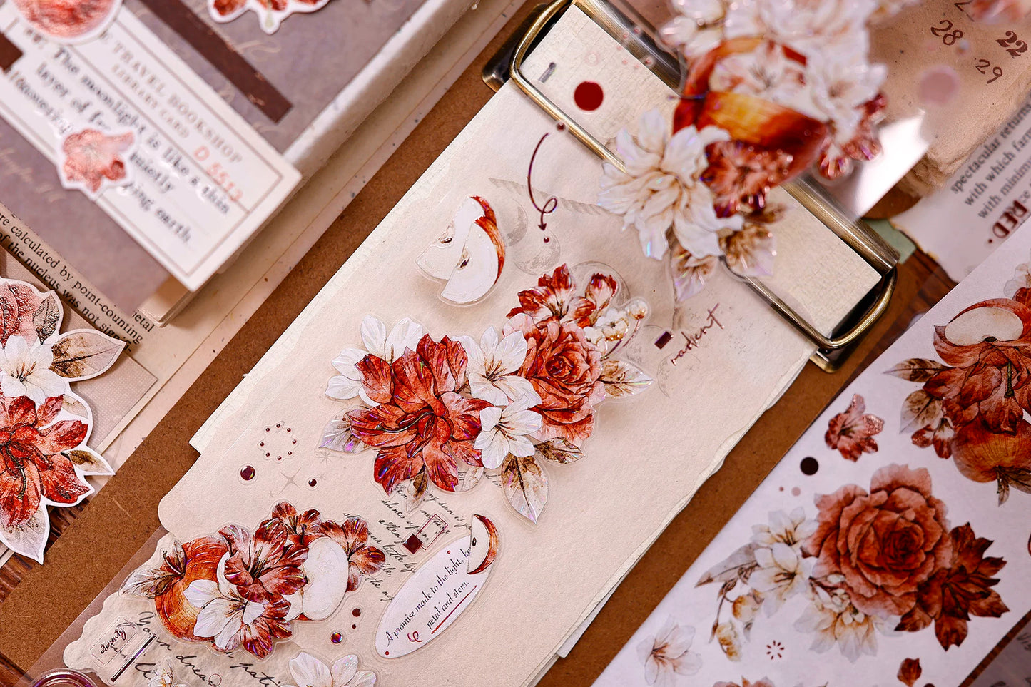 XiaoBaiJia【Sweet Dream Blossoms】Orginal Design Kiss-cut Washi/Pet Floral Tape Light Retro Landscaping Stickers