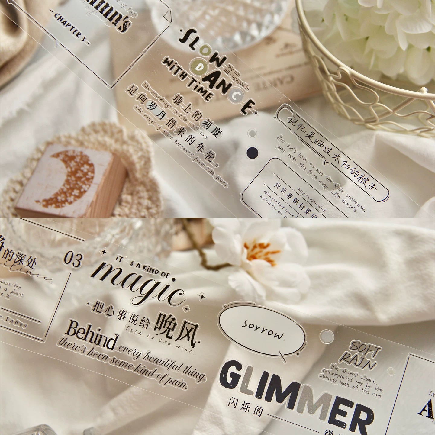 TianCheng-Vol7【Sea Salt Fragments】English Text Washi PET Tape,for Scrapbook Supplies,Scrapbook Tape Stickers,Junk Journal Supplies