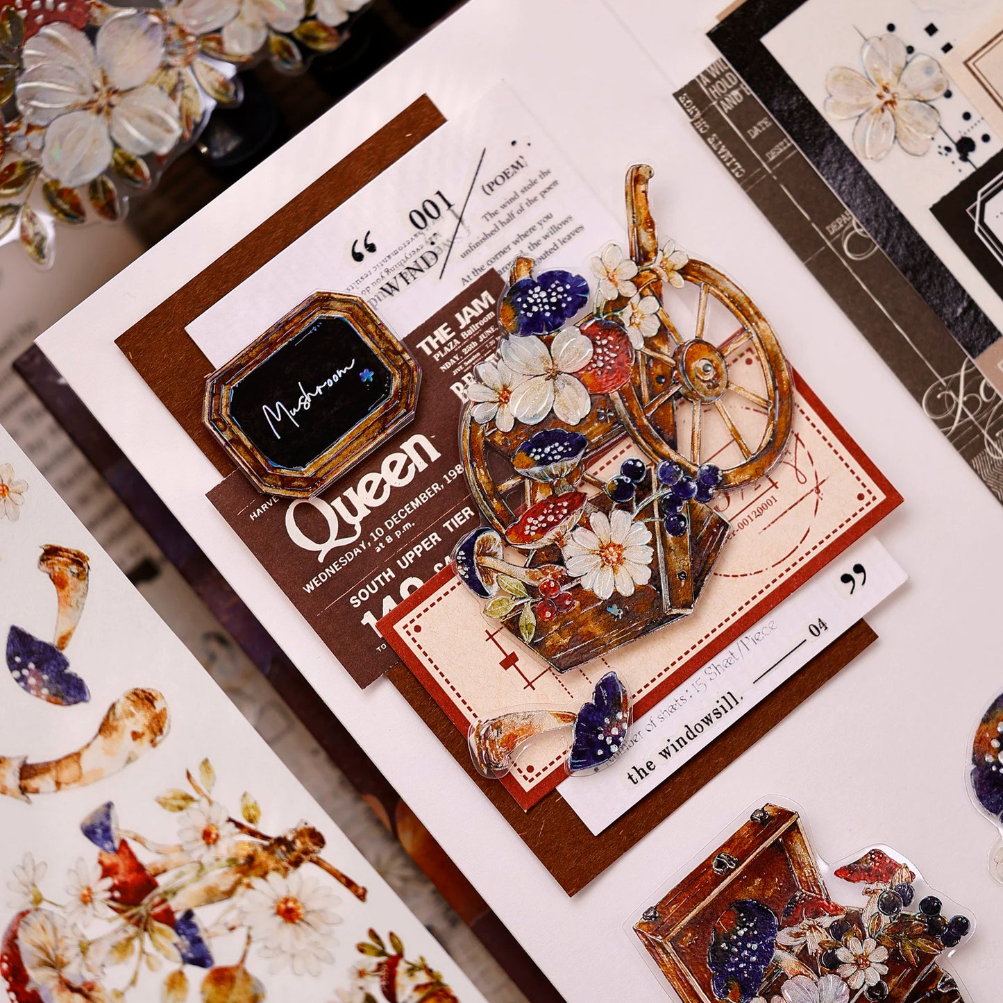 XiaoBaiJia【Mushroom Tales in the Woods】Orginal Design Kiss-cut Washi Pet Floral Tape Light Retro Landscaping Stickers