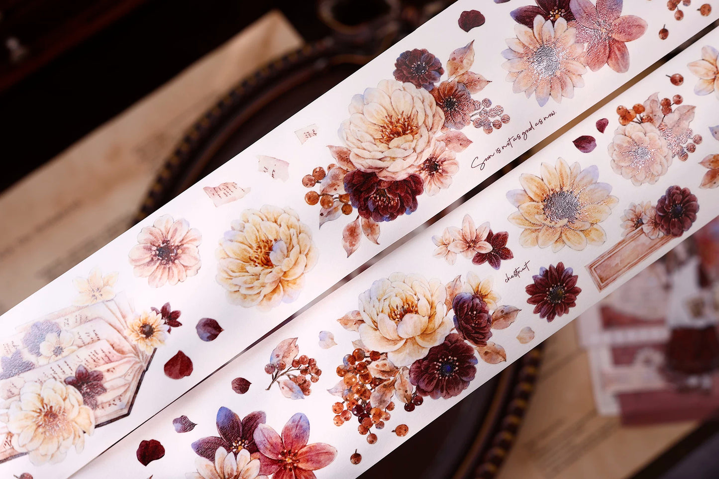 XiaoBaiJia【Peony Shadow Flower Description】Pre-cut Floral Orginal Design Washi Pet Tape Light Retro Stickers