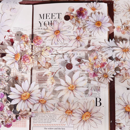 XiaoBaiJia March【Daisy】Light Retro Fresh Daisy Flower Washi PET Tape
