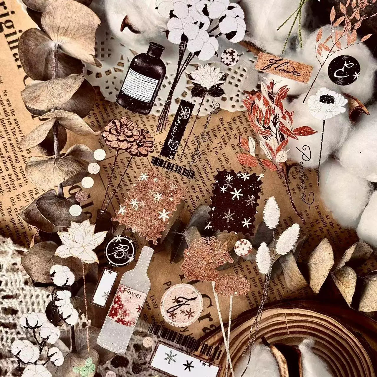 Linlanxi【Hand drawn Flower Collection】 Original New Product Light Retro Bouquet Washi/Pet Tape Long Loop Whole Roll