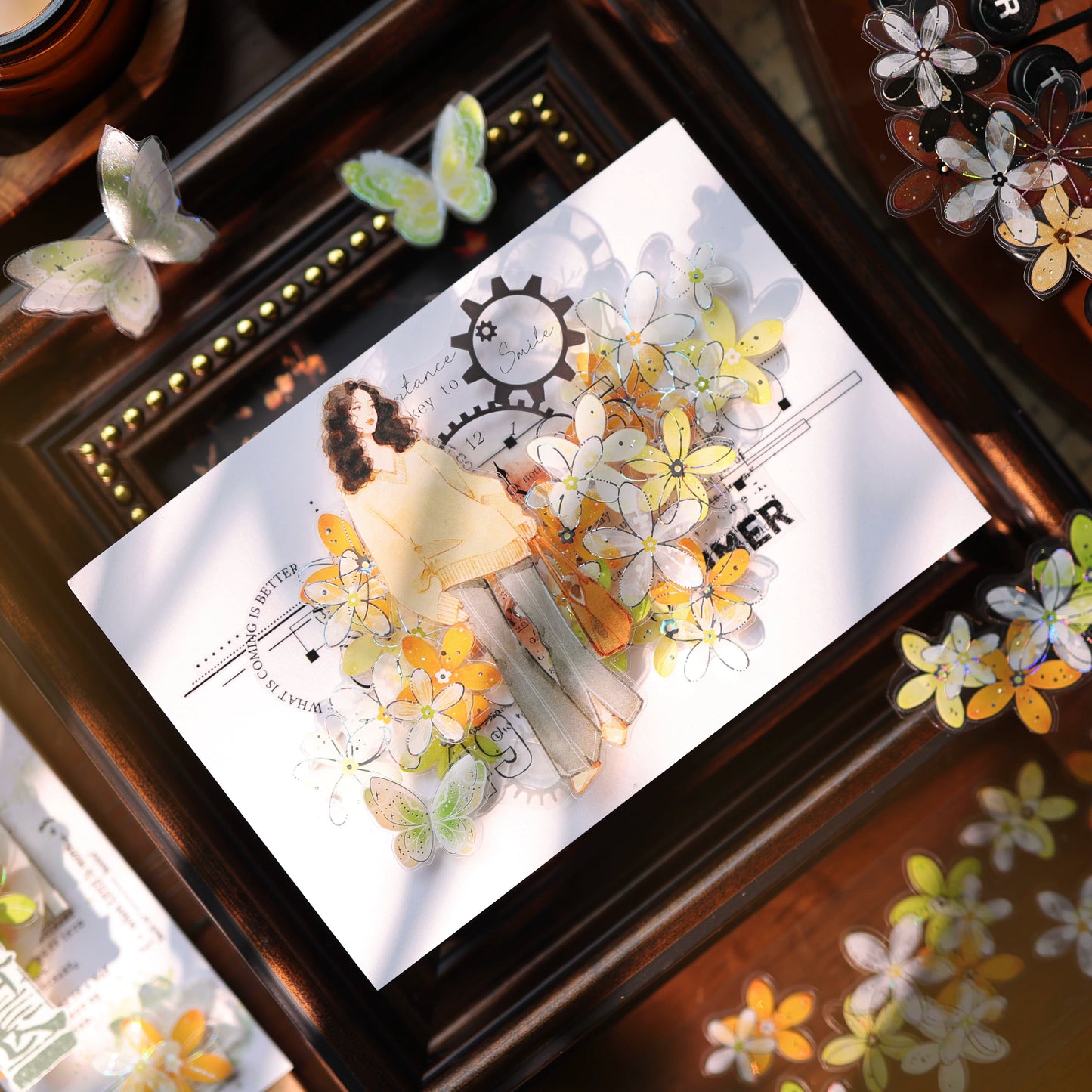YiEr Vol17【Flowers on the Path】Kiss-cut Light Retro Floral Washi Tape and PET Stickers