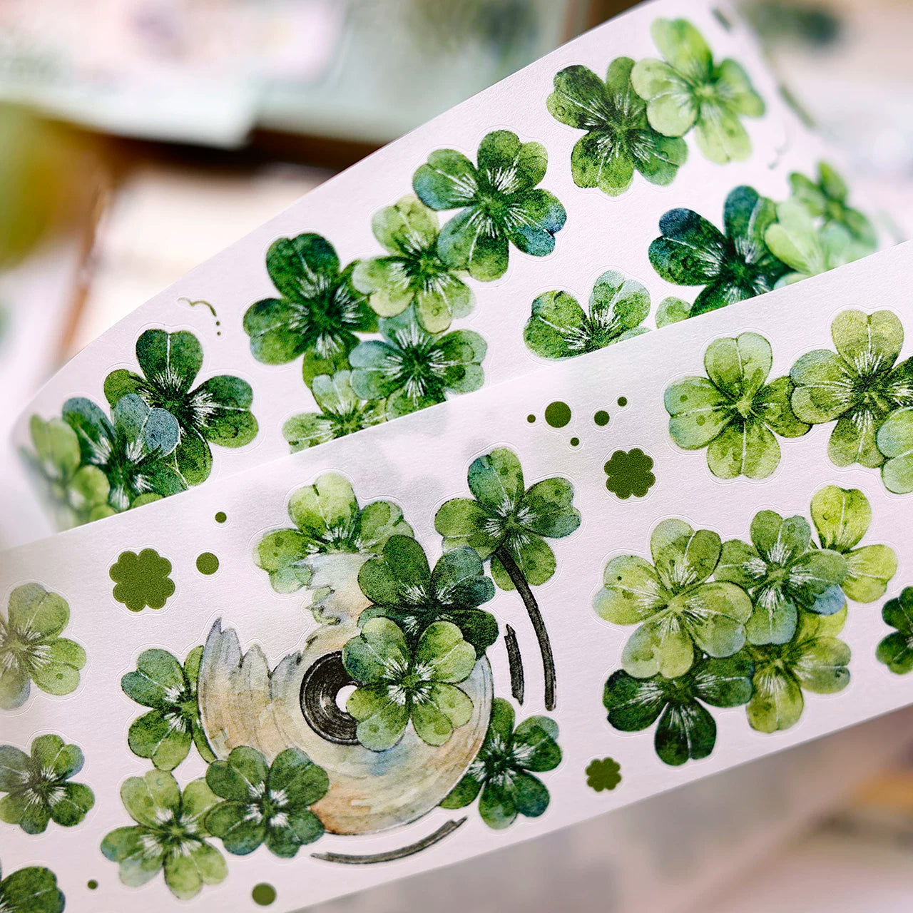 XiaoBaiJia【four-leaf clover】Orginal Design Kiss-cut Washi/Pet Floral Tape Light Retro Landscaping Stickers
