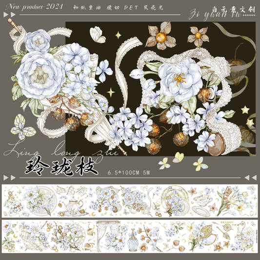 ZiYuanSu【LingLong Branch】Background Flower Pre-cut Washi/PET Tape,for Scrapbook Supplies,Scrapbook Tape Stickers,Junk Journal Supplies