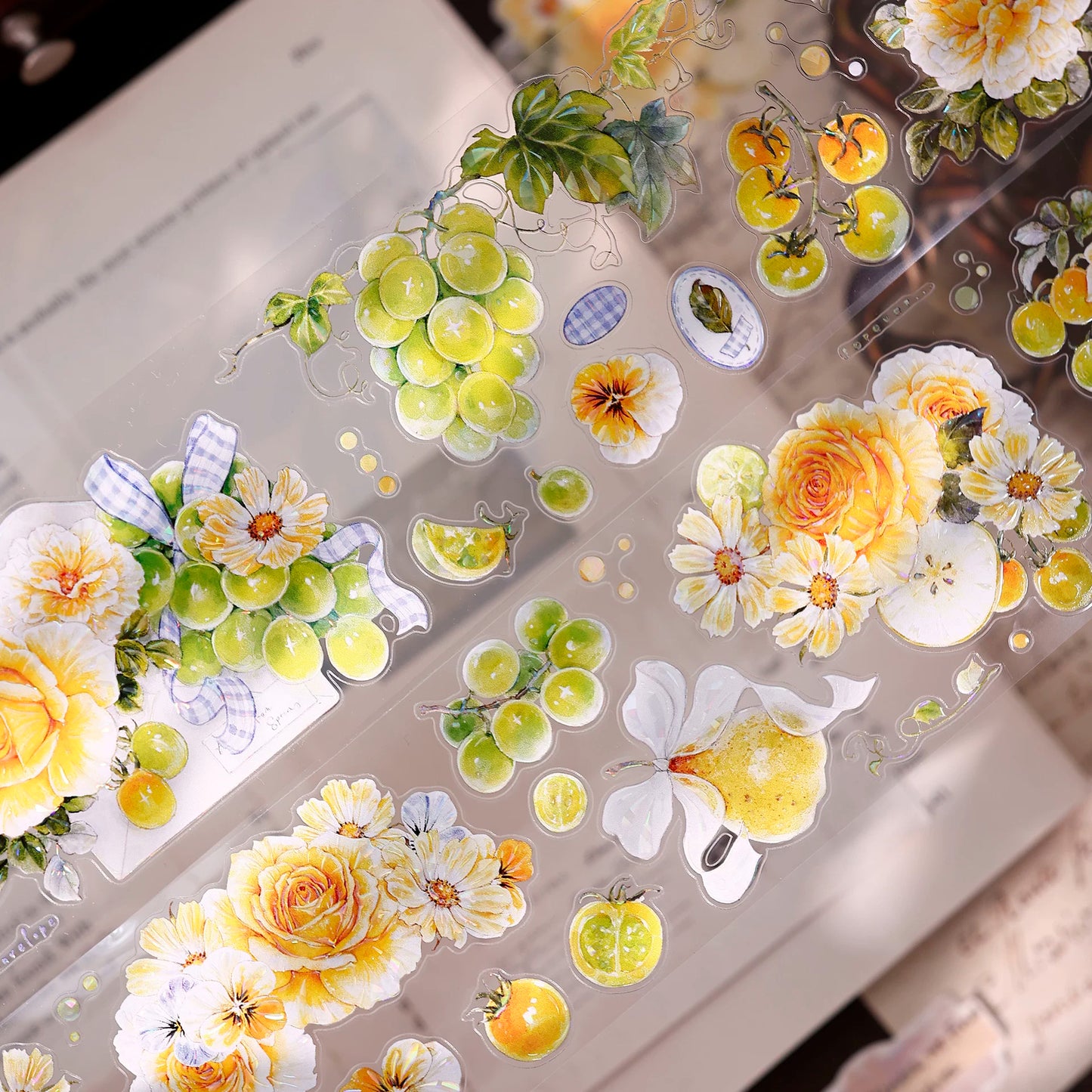 XiaoBaiJia【Green Grape Vine】Pre-cut Floral Orginal Design Washi Pet Tape Light Retro Stickers