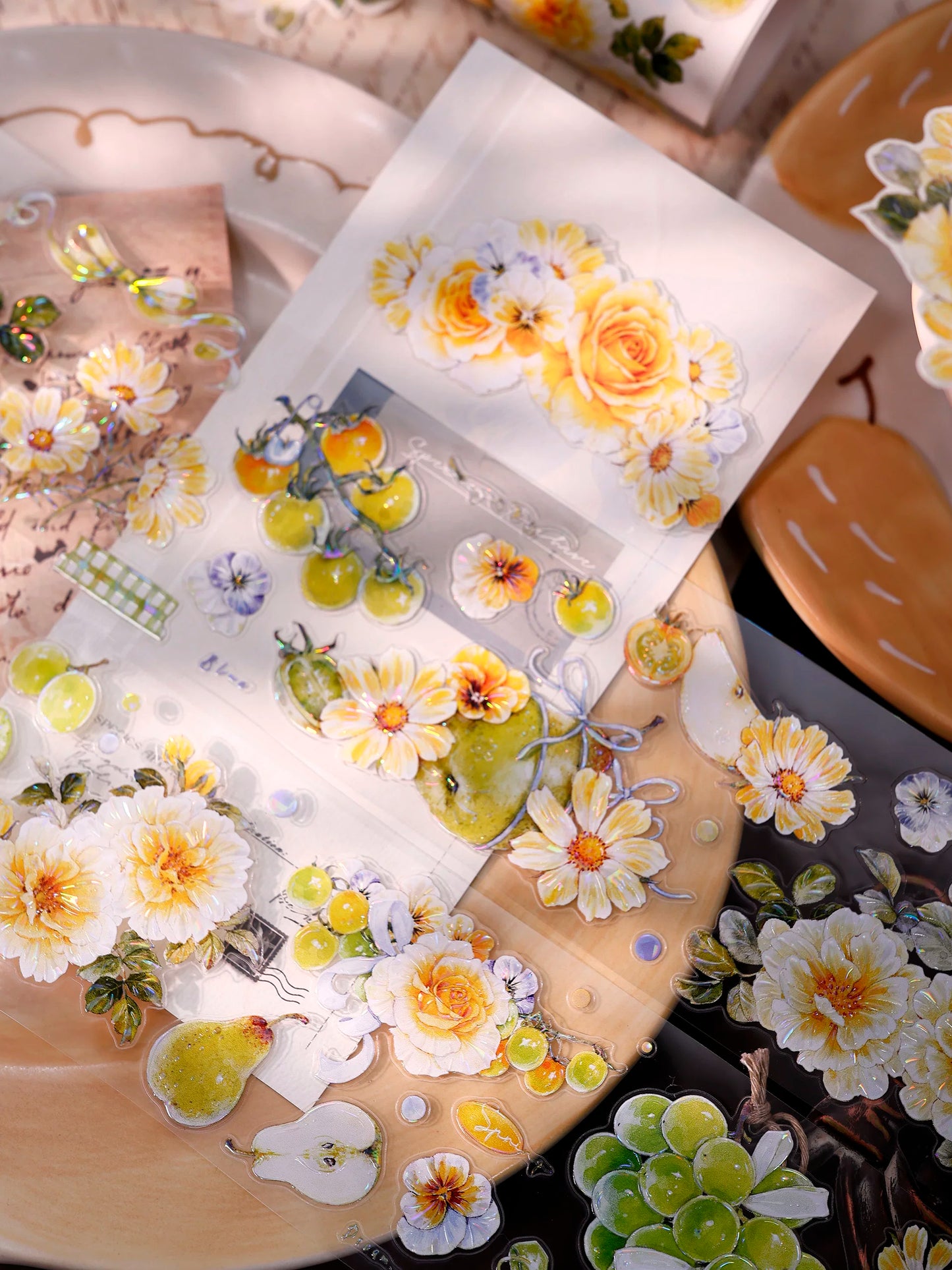 XiaoBaiJia【Green Grape Vine】Pre-cut Floral Orginal Design Washi Pet Tape Light Retro Stickers