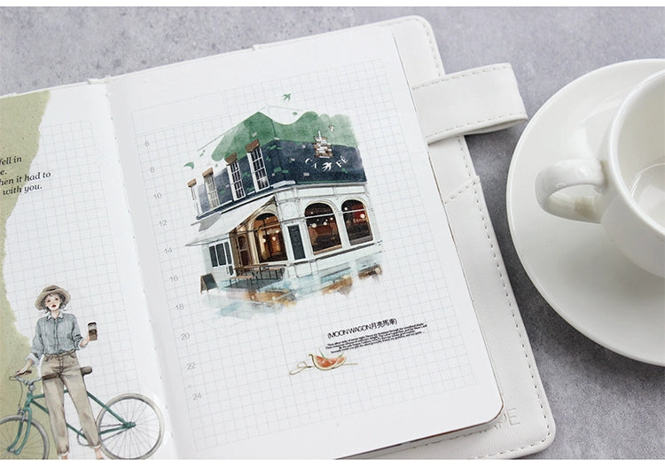 Moodtape【Leisurely Drinking Coffee】Coffee Shop Washi Tape Stickers for DIY Decorative Materials,Scrapbook Supplies,Junk Journal