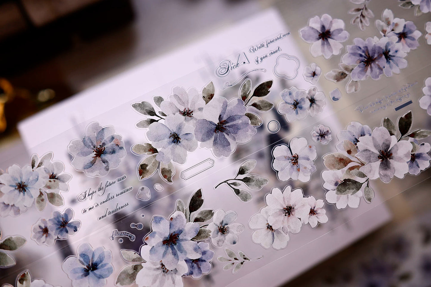 XiaoBaiJia Salt Series【Fog Blue Dense Branches】Pre-cut Orginal Design Washi/Pet Tape Light Retro Stickers