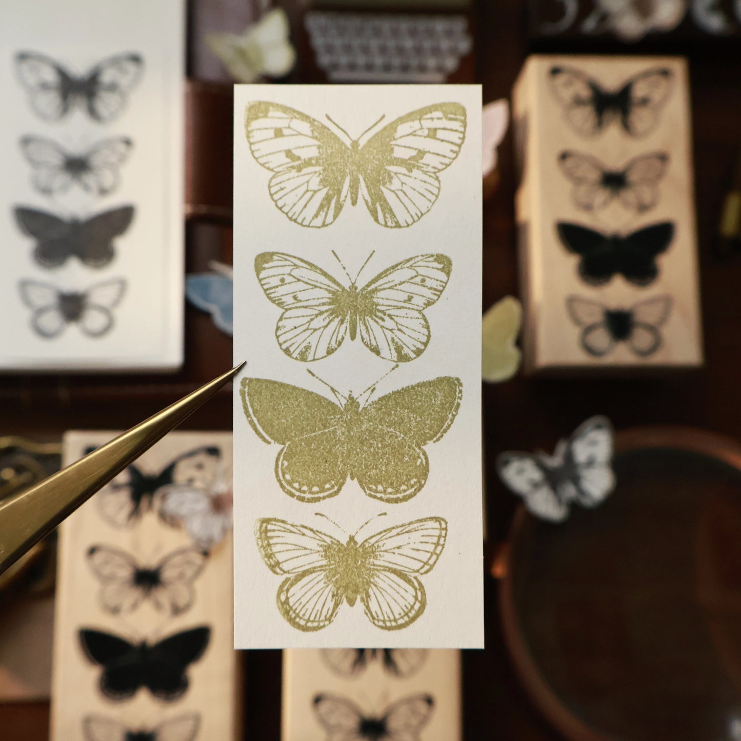 YiEr Vol15【Ink Colored Butterfly】Imported Maple Red Rubber and Maple Wood Stamp