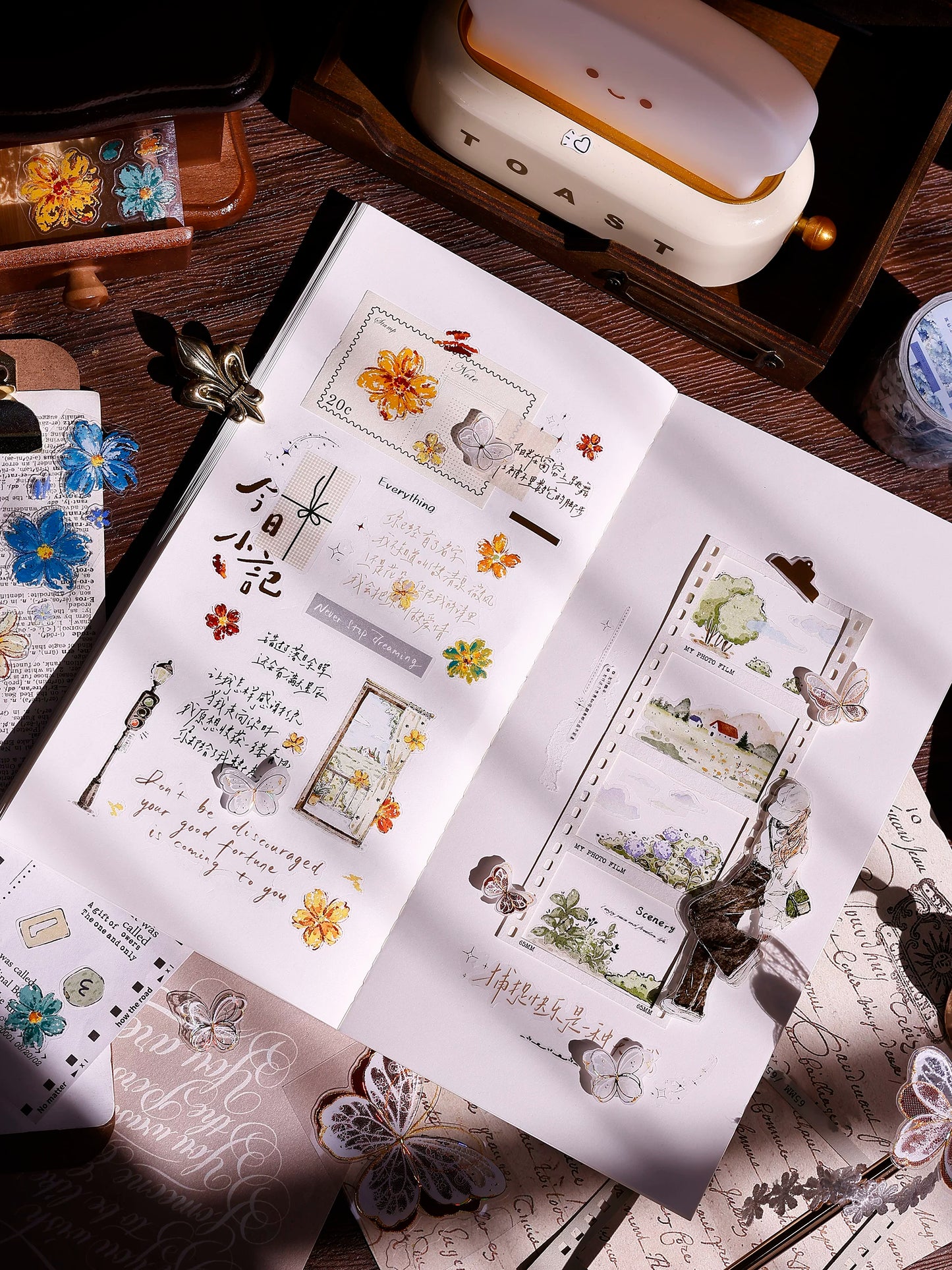 XiaoBaiJia Salt Series【Shallow Salt Flower Town】Pre-cut Orginal Design Flora Washi/Pet Tape Light Retro Stickers