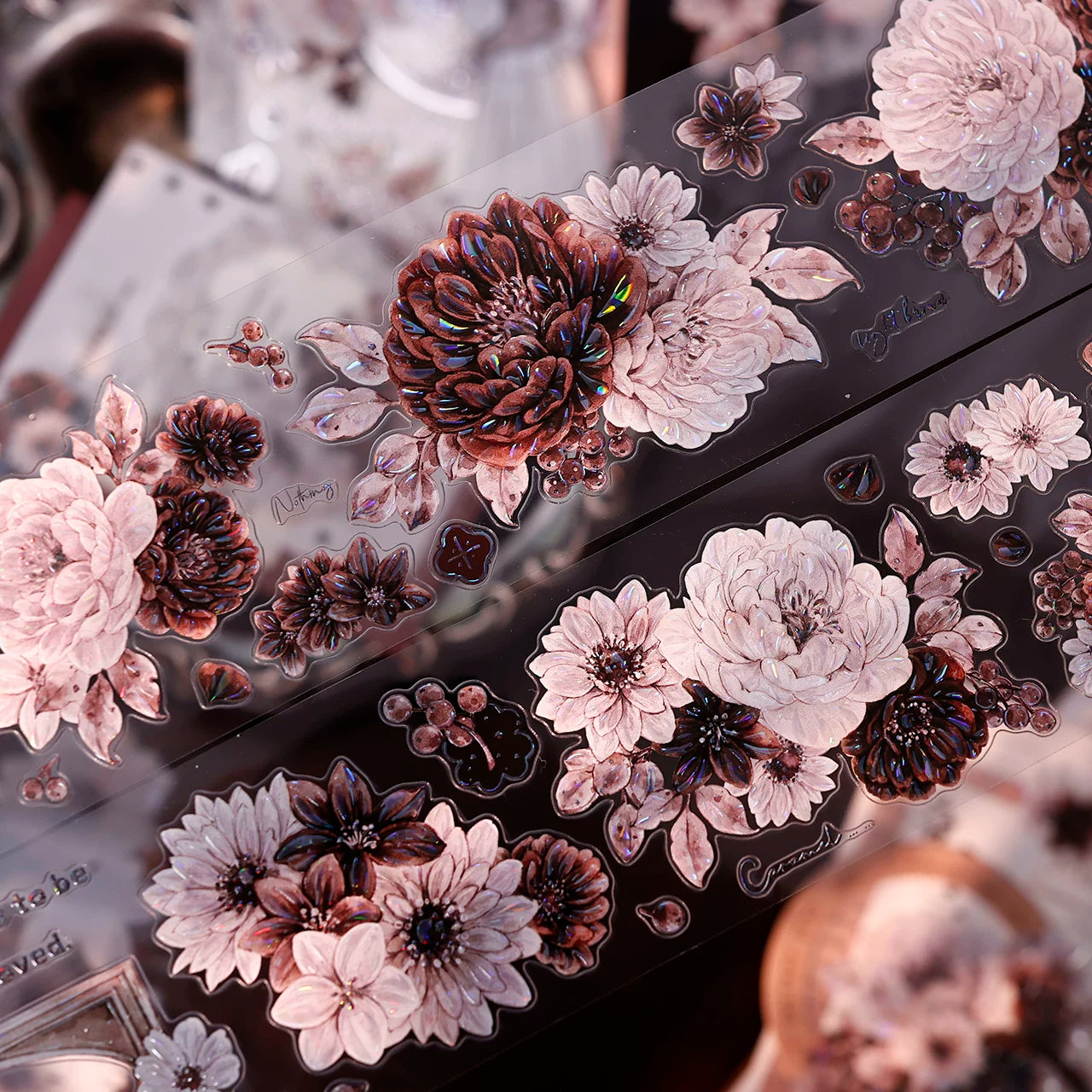 XiaoBaiJia【Brown Shadow Old Paper】Pre-cut Floral Orginal Design Washi Pet Tape Light Retro Stickers