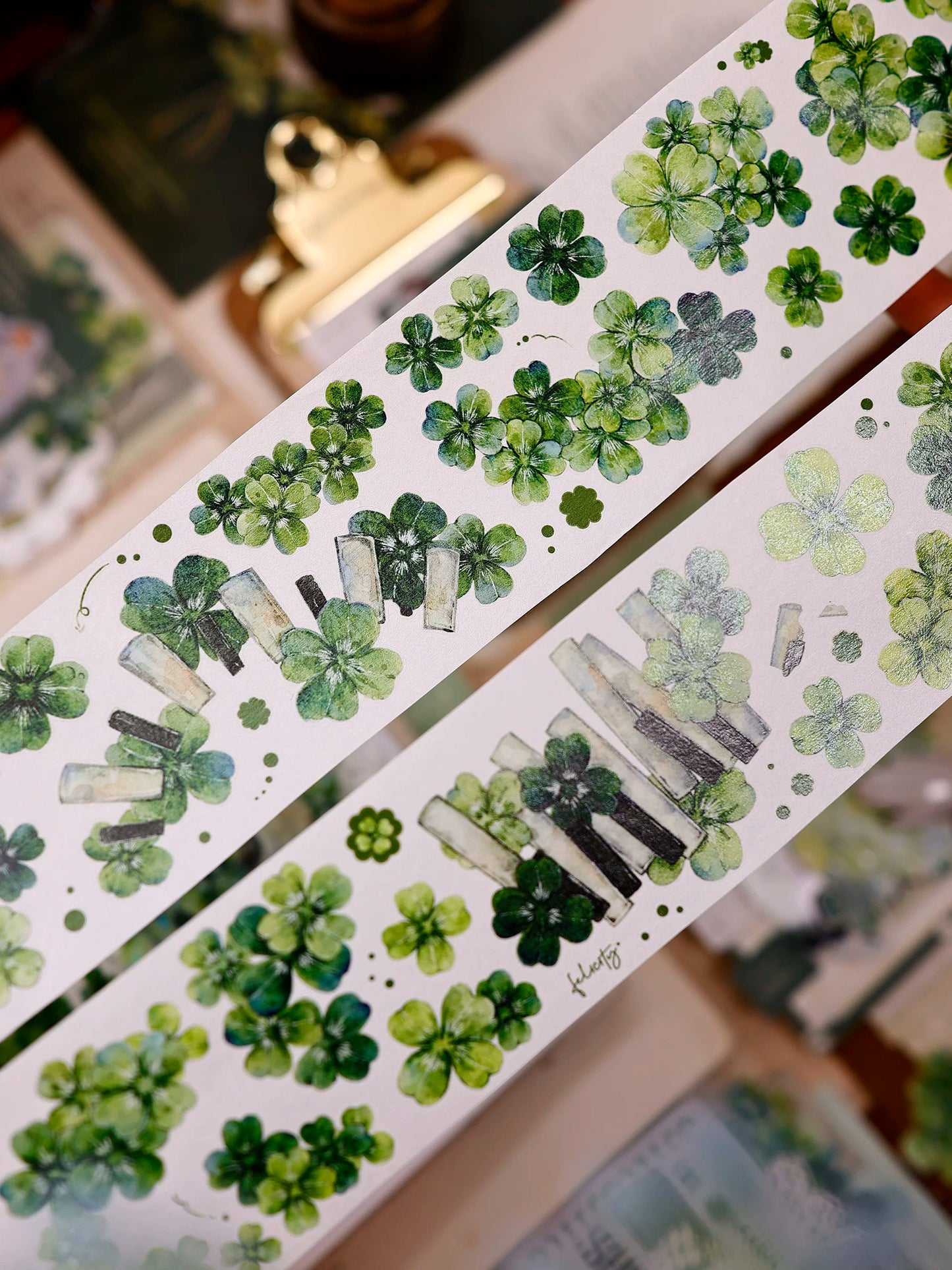 XiaoBaiJia【four-leaf clover】Orginal Design Kiss-cut Washi/Pet Floral Tape Light Retro Landscaping Stickers