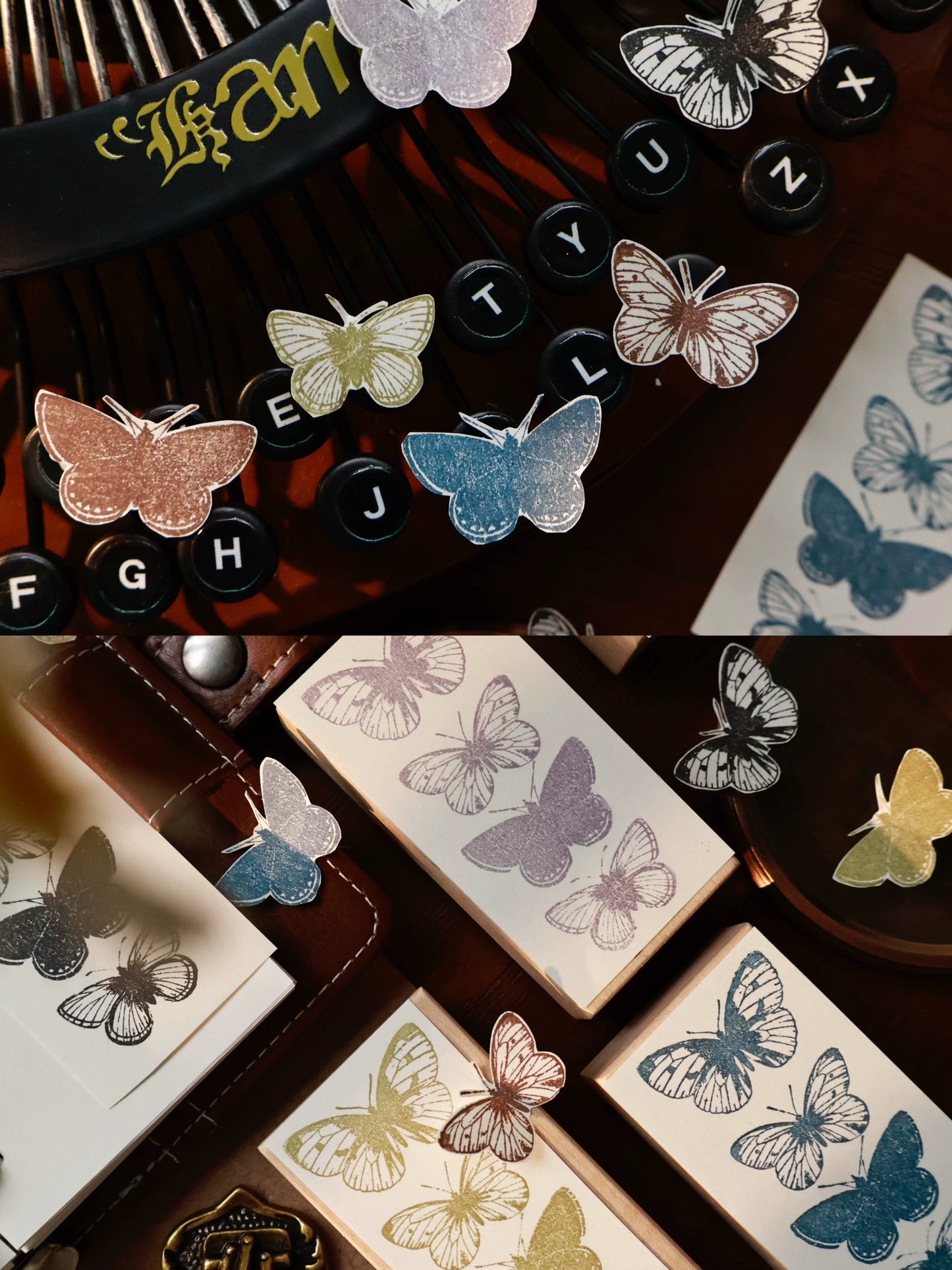 YiEr Vol15【Ink Colored Butterfly】Imported Maple Red Rubber and Maple Wood Stamp