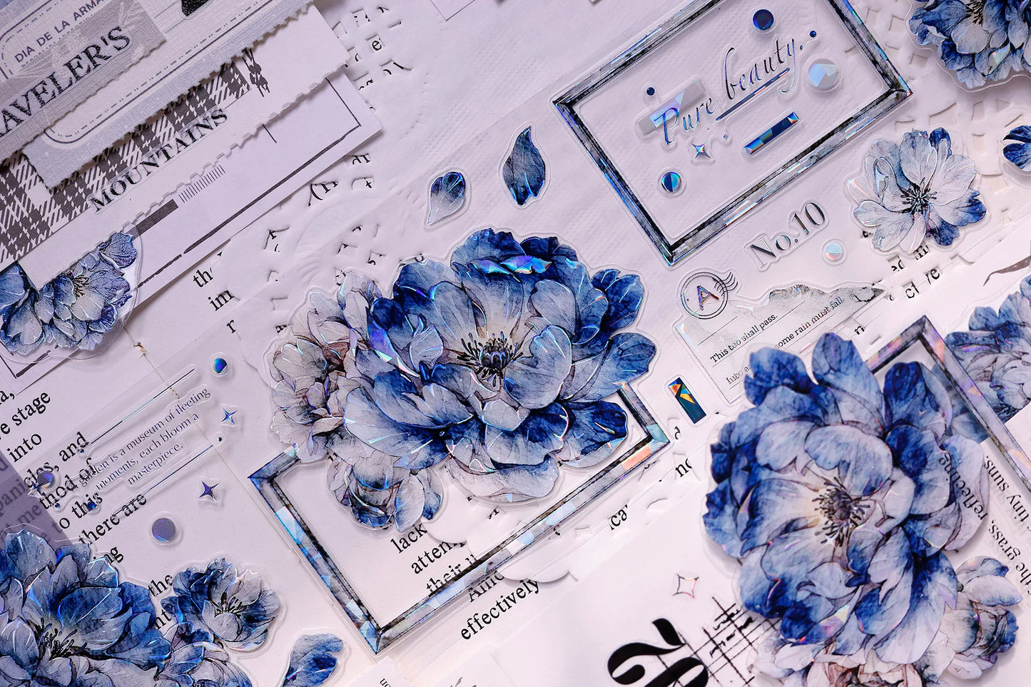 XiaoBaiJia Salt Series【Blue Mirror】Orginal Design Kiss-cut Washi/Pet Floral Tape Light Retro Landscaping Stickers