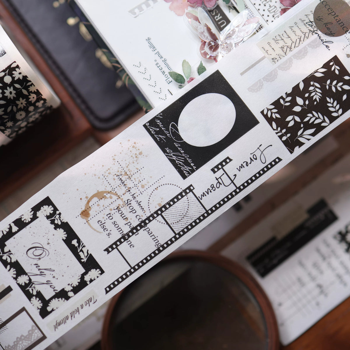 YiEr Vol18【Old Page Notes】Pre-cut Orginal Design Base Text Border Washi Tape and PET Stickers