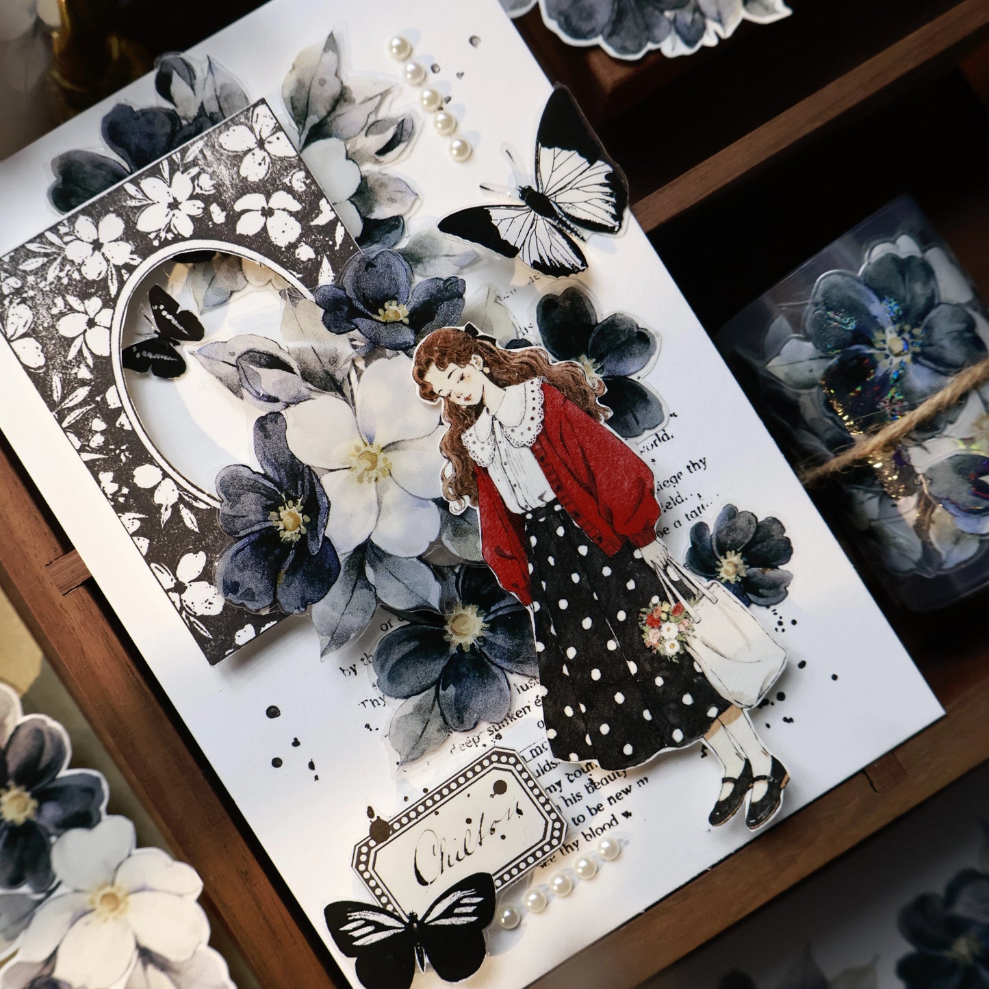 YiEr Vol15【Black and White Narrative Language】Orginal Design Pre-cut Washi/Pet Floral Tape Light Retro Landscaping Stickers