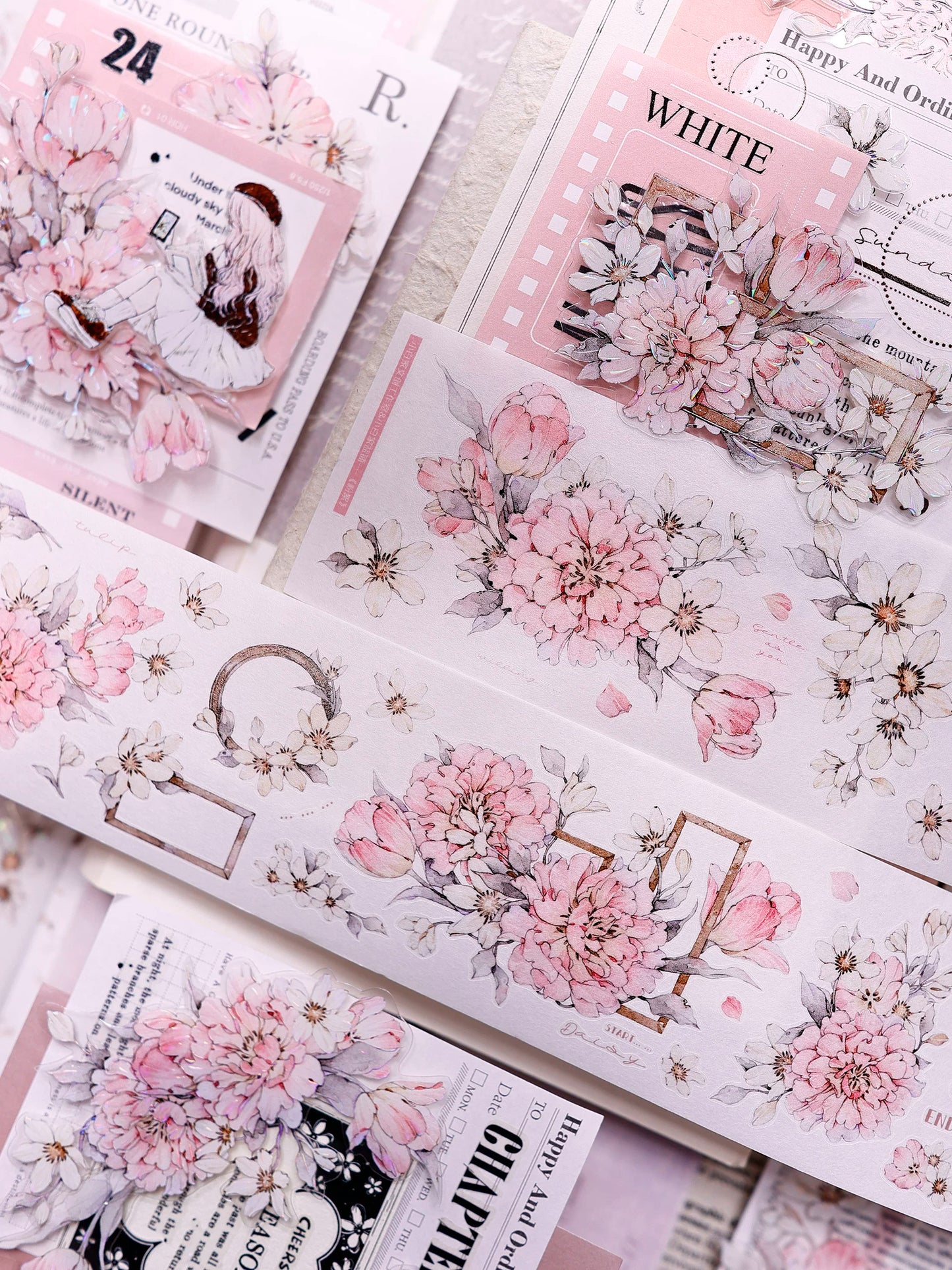 XiaoBaiJia Salt Series【Powdered Floss】Pre-cut Orginal Design Washi/Pet Tape Light Retro Stickers