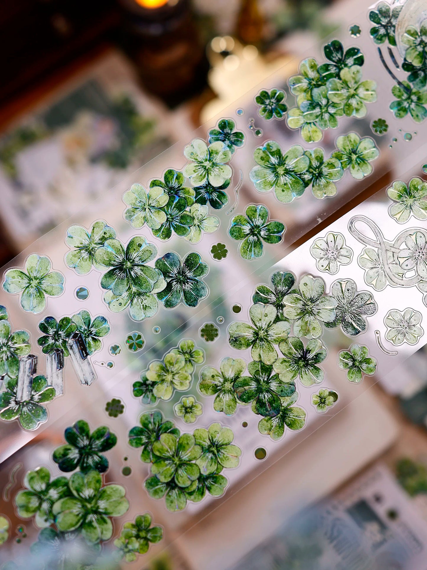 XiaoBaiJia【four-leaf clover】Orginal Design Kiss-cut Washi/Pet Floral Tape Light Retro Landscaping Stickers