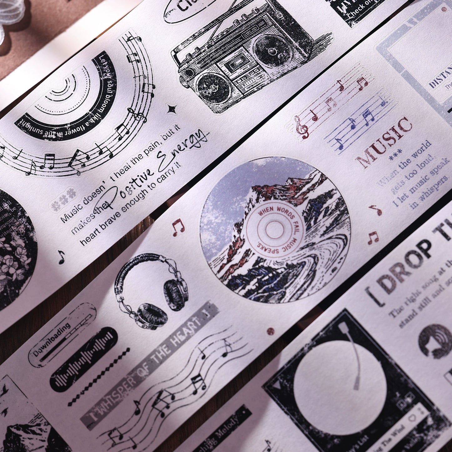 XiaoBaiJia【Echo】Light Retro Orginal Design Bordered Records Washi Pet Tape Landscape Stickers