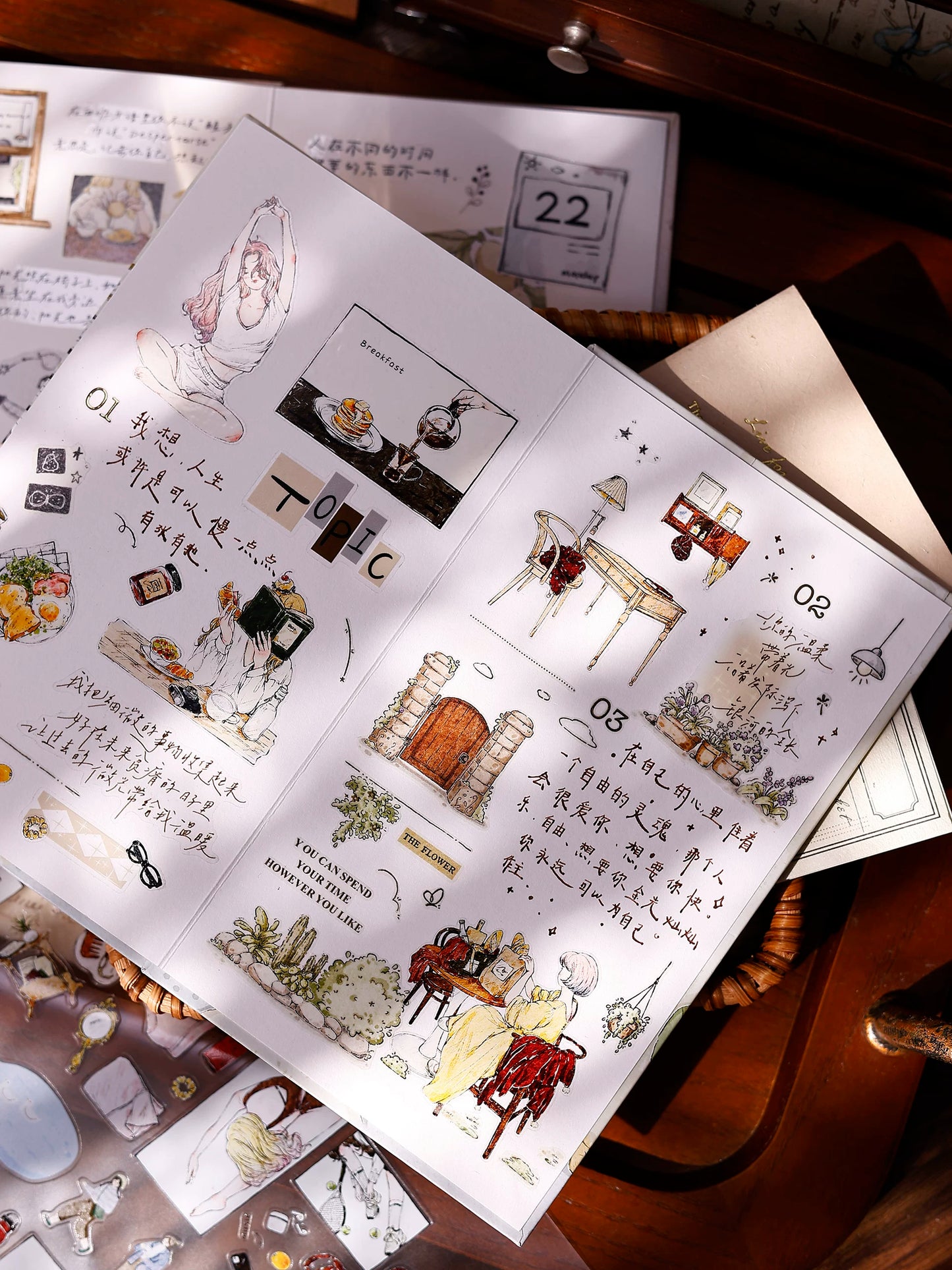 XiaoBaiJia Salt Series【Life Scroll】Pre-cut Orginal Design Washi/Pet Tape Light Retro Stickers