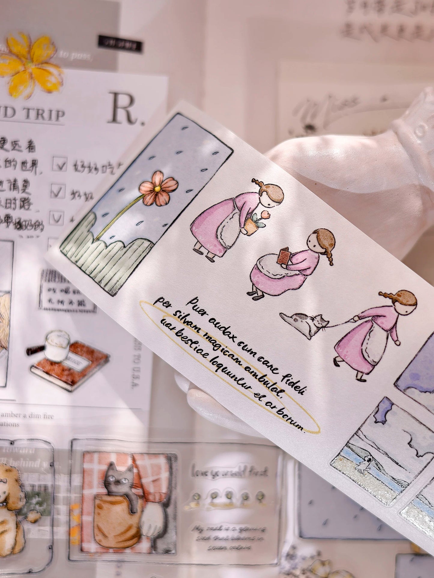XiaoBaiJia Salt Series【Friend's Diary】Orginal Design Washi/Pet Dog and Cat Tape Light Retro Landscaping Stickers