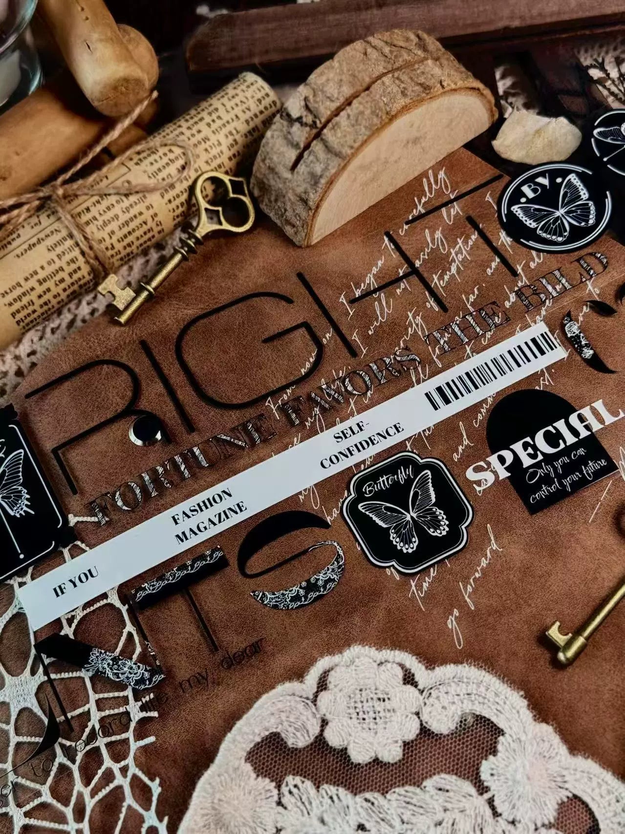 Linlanxi 【Residual Charm and Flowing Light】Original Pre-cut Washi/Pet Tape,New Fashion Retro Wider English Text